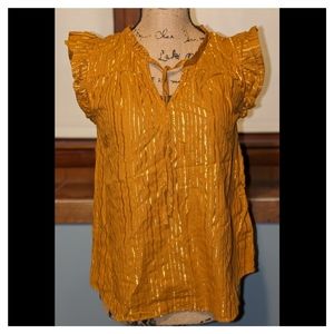 Ruffled Shoulder V-neck blouse by Lauren Conrad in Dreamy Gold xs